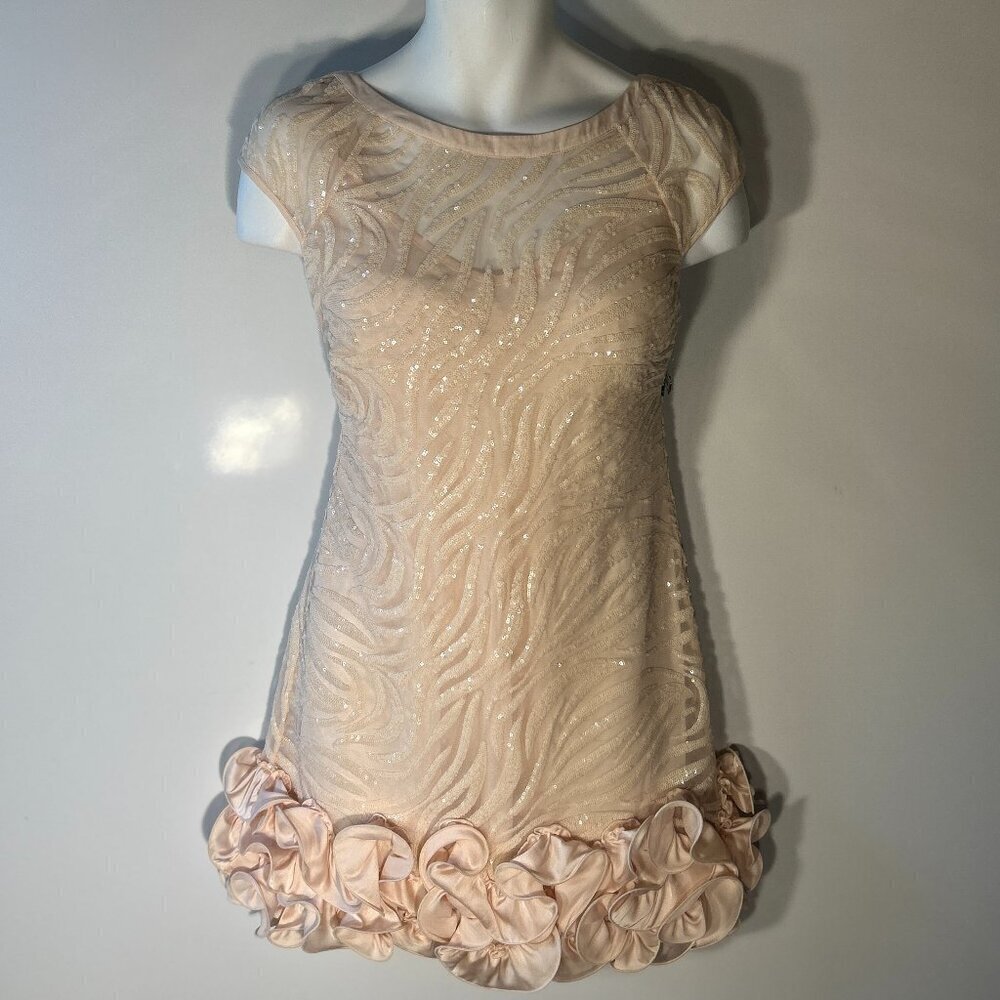 Jessica Simpson SZ12 Cream Mesh & Sequin Sheath Dress Formal Party Y2K Chic Prom